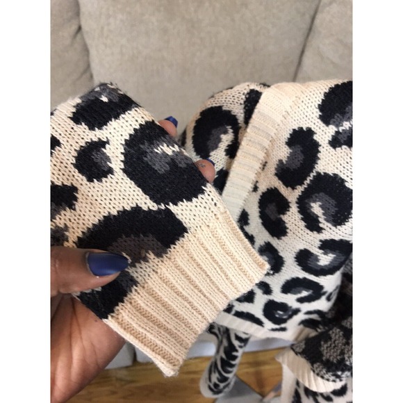 womens cheetah print Knit Long Sleeve Waterfall Cardigan Medium Open Front - Picture 5 of 9